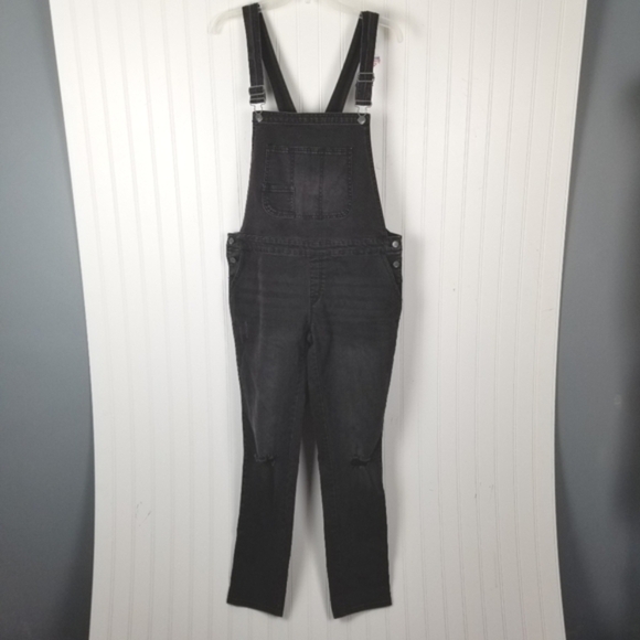 Massimo Womens Black Denim Overalls Size Medium Distressed Skinny Leg Stretch - Picture 13 of 13